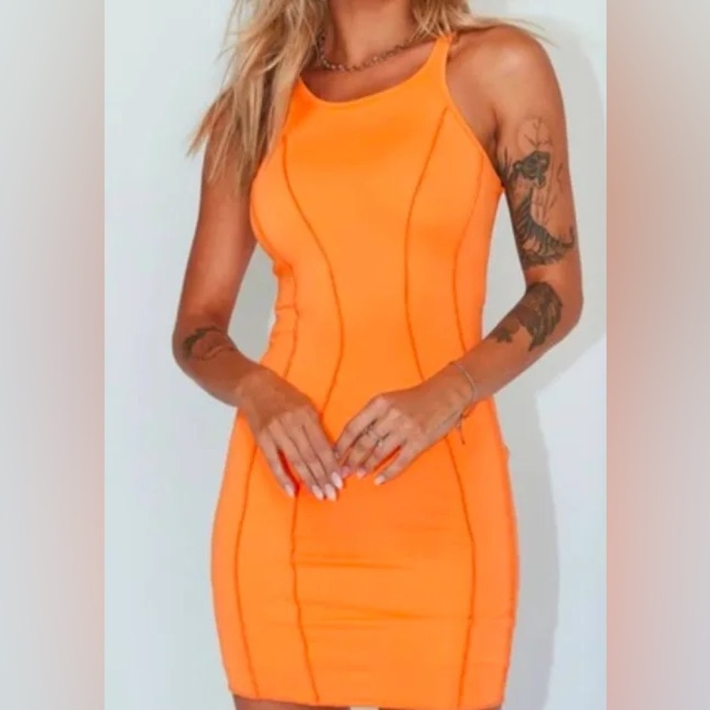 Princess Polly Bright Orange Crewneck Bodycon Ribbed Kelsey Mini Dress